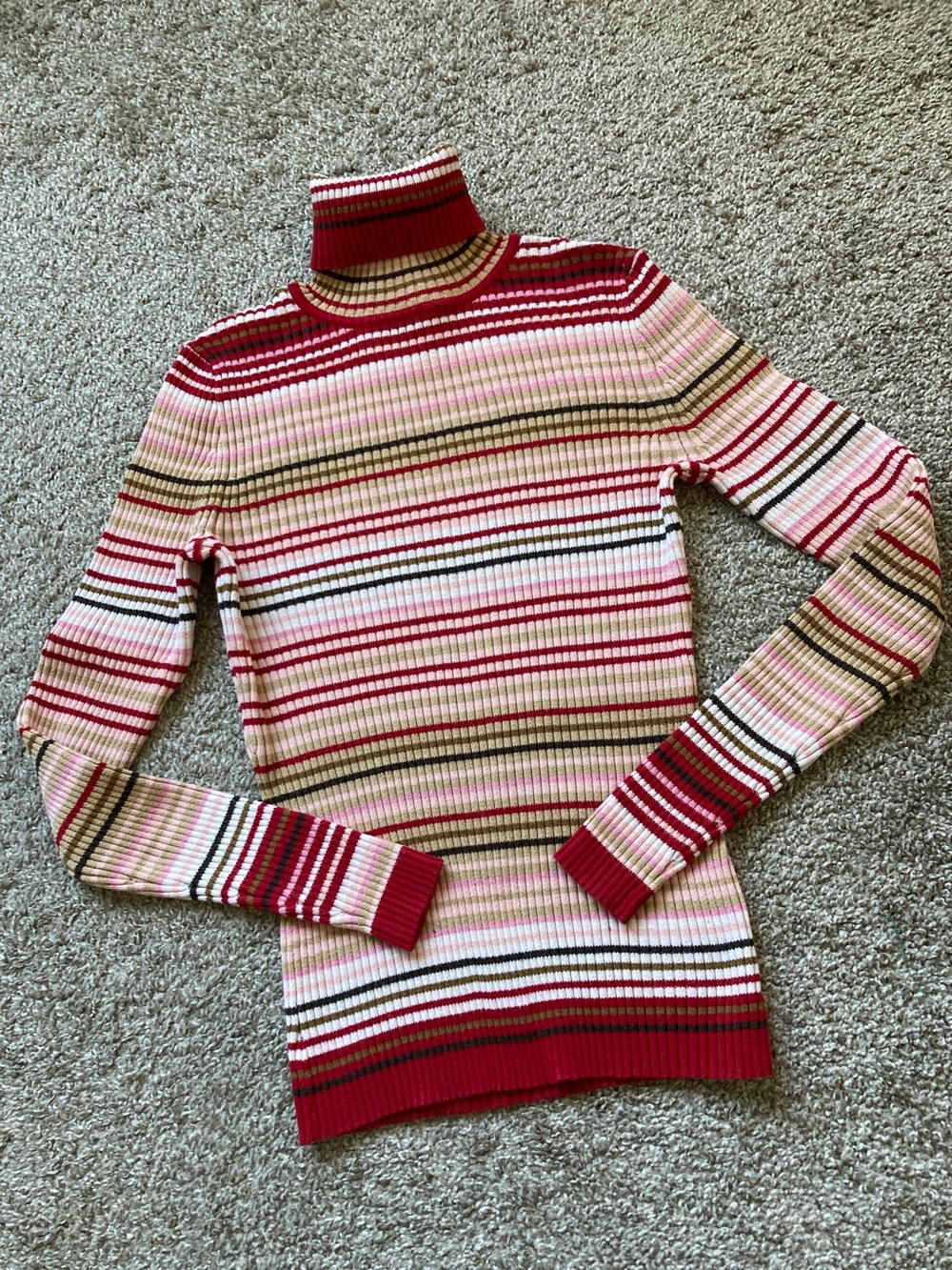 Vintage GAP y2k 2005 Fitted Stripe sweater Stretch Ribbed Turtleneck Preppy sz S